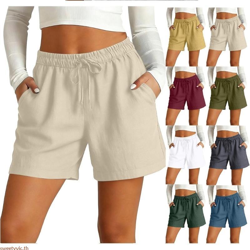 Sweetyvic Womens Casual Cotton Shorts เอว Elastic Drawstring Summer Lounge Pants