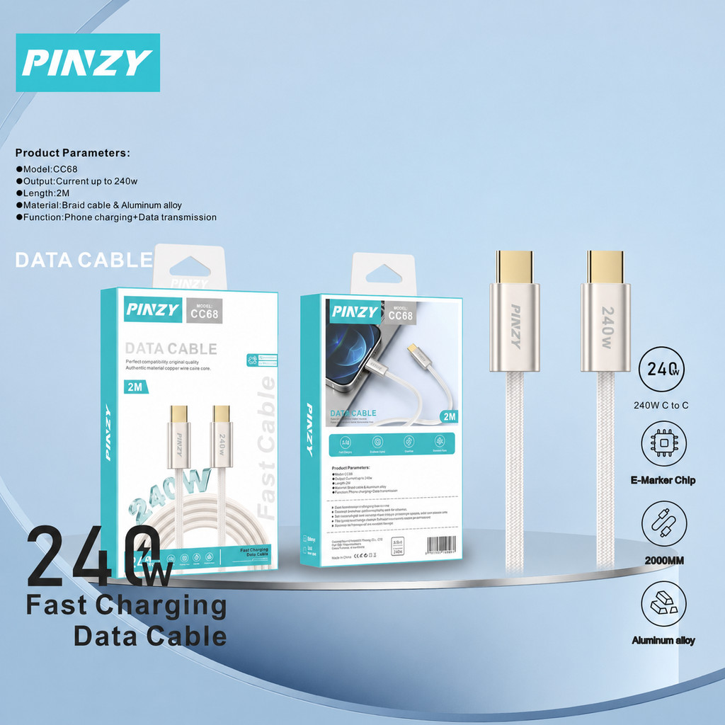 PINZY CC68 USB Type-C ถึง Type-C 240W PD Fast Data Cable 2 เมตร