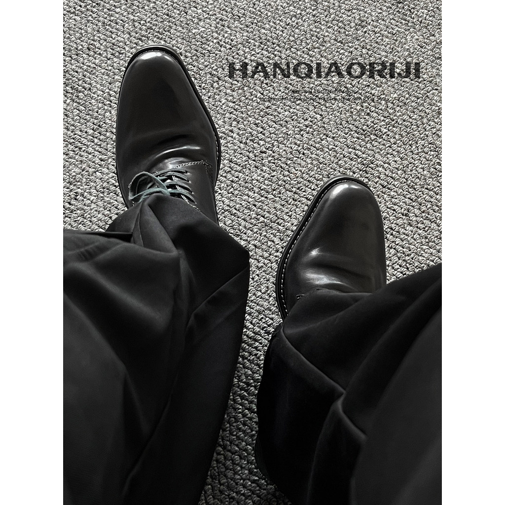 Hanqiao Diary [Black Blood Series] "Mango Toe" Washed Horse Leather Pointed Toe Derby Shoes Heighted