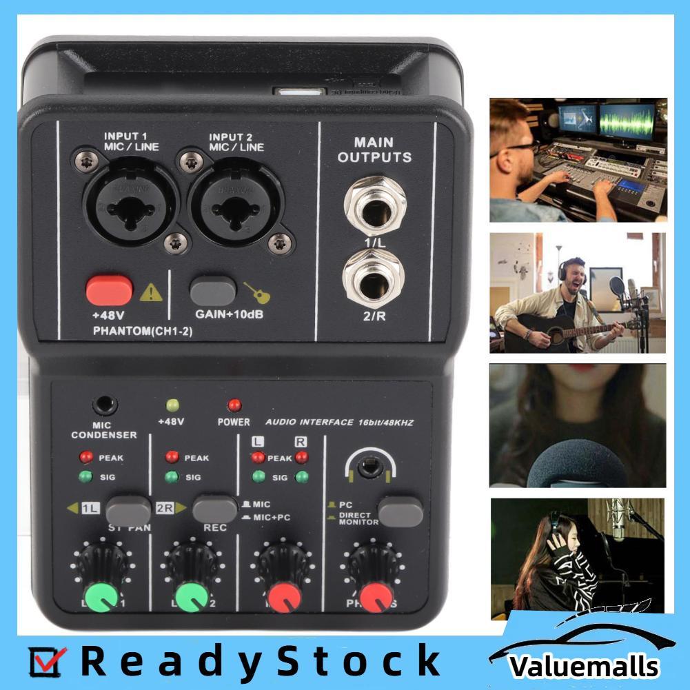 Valuemalls 2 Channel Compact Studio Mixer ขนาดเล็กแบบพกพาเสียงคอนโซลผสม 48V USB Power Monitor Plus E