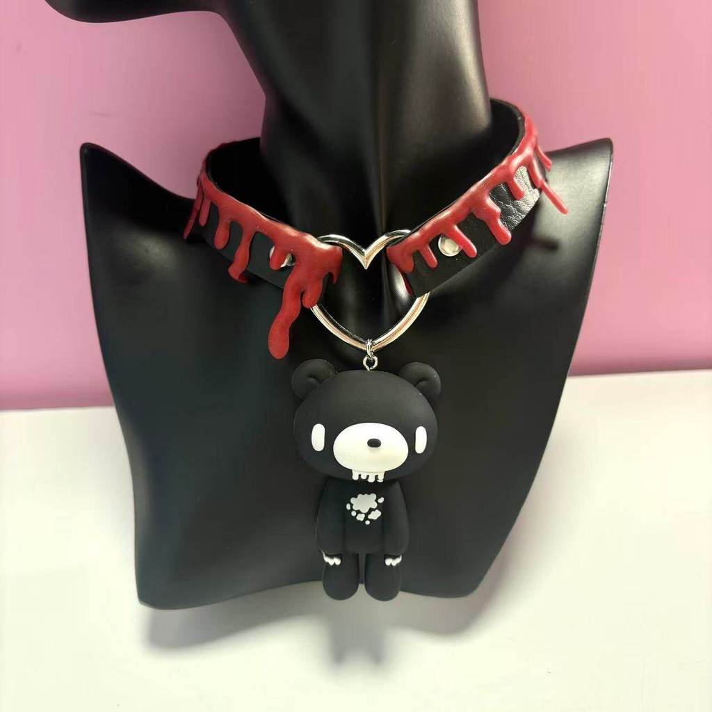 Violent Bear Glooy Bar Doll Gothic Pink Black Blood Drop Leather Necklace Necklace Necklace