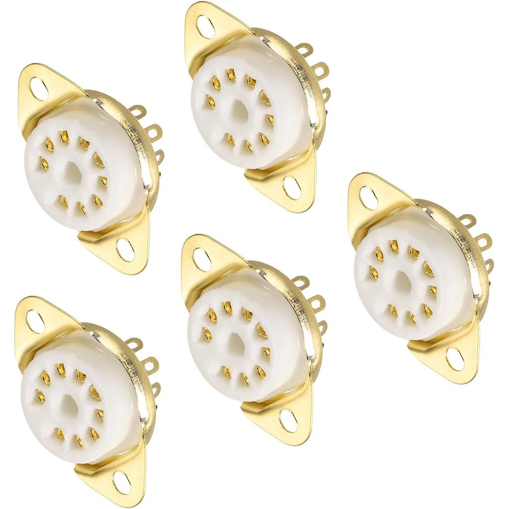 MOCCANIXITY 9 พิน PCB Tube Socket Ceramics, Vacuum Tube Protect Tube Pin Socket, White Plated เหมาะส