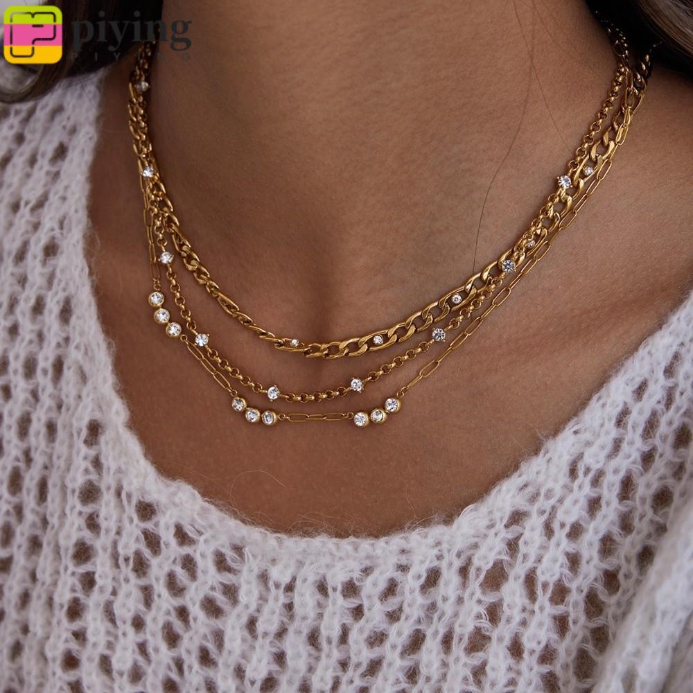 PIYING Zirconia Chain, 18K Plated Classic Gold สร้อยคอผู้หญิง, แฟชั่นสแตนเลส Minimalist Cubic Zircon