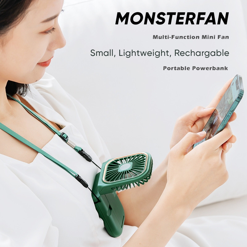 MONSTERFAN พัดลมขนาดเล็กมือถือแบบพกพา 4500mAh USB ชาร์จโต๊ะโต๊ะพัดลมขนาดเล็กส่วนบุคคลพร้อม Powerbank
