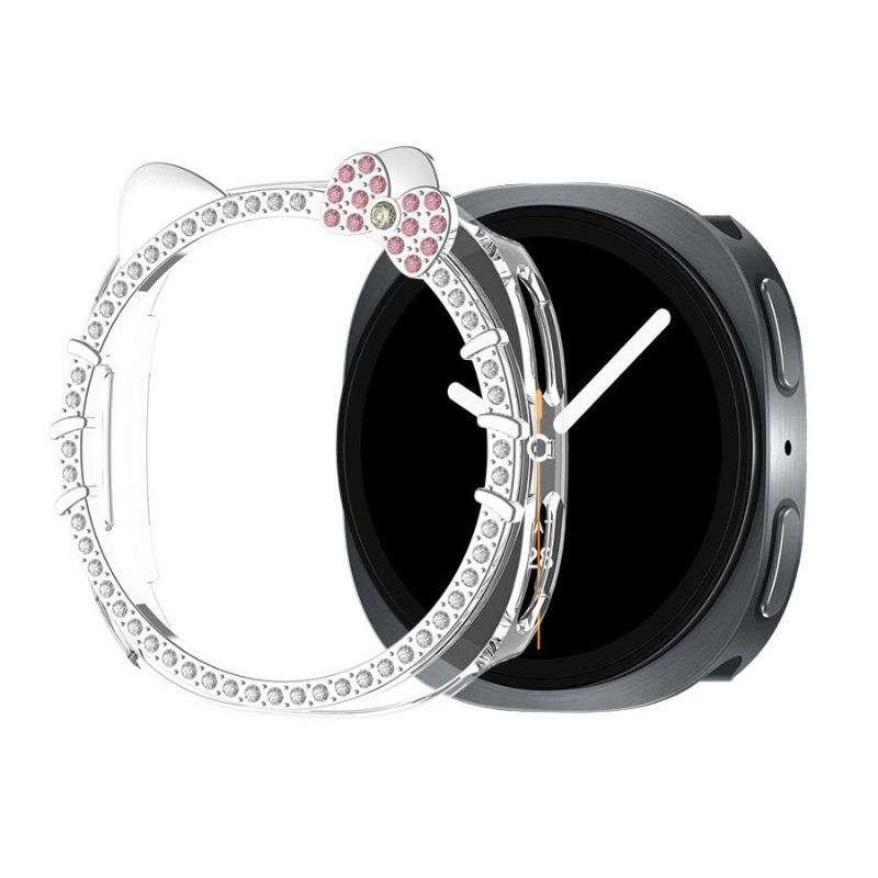 หูแมวน่ารัก PC กันชนสําหรับ Samsung Galaxy Watch 9 8 44 มม.40 มม.Hollow Diamond Crystal Watch Protector สําหรับ Galaxy Watch9/8 สไตล์การ์ตูน Accessorie