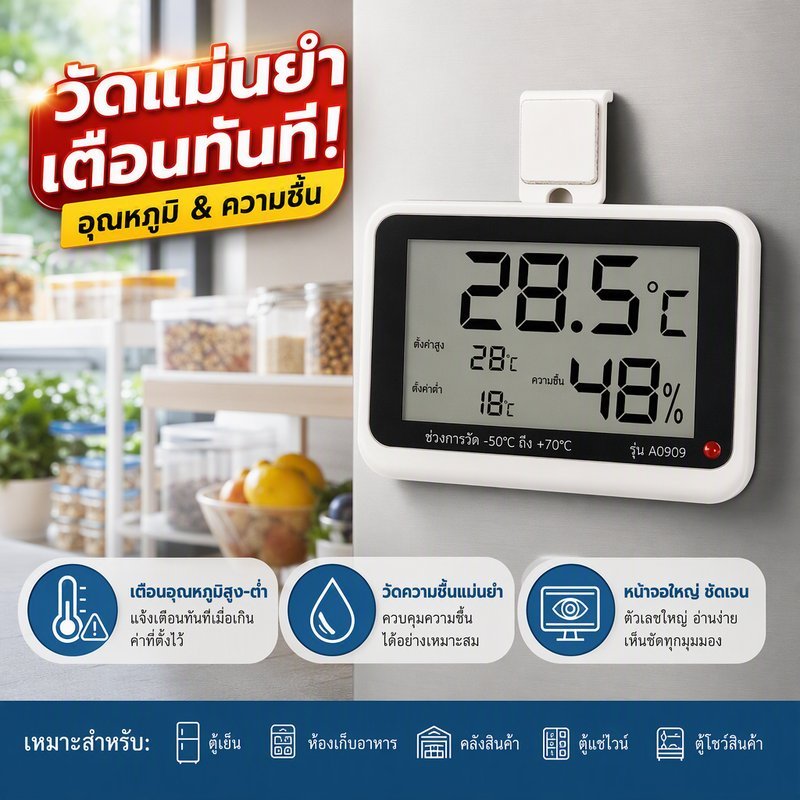 เครื่องวัดอุณหภูมิ ดิจิตอล BHQ เทอร์โมมิเตอร์ ตู้เย็น ตู้ฟักไข่ วัดอากาศ ตั้งเตือนเสียง