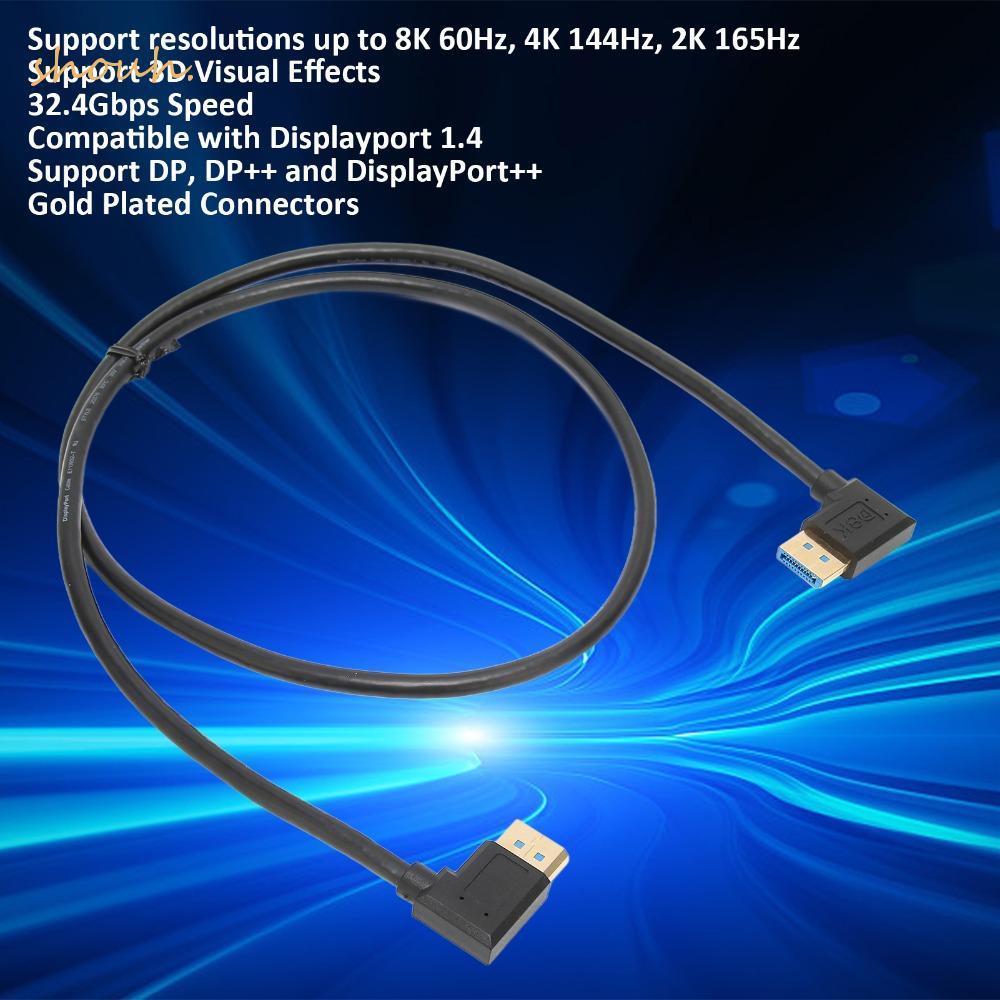 สาย SHOUH DisplayPort, 1.4 32.4Gbps รองรับ 8K 60Hz 4K 144Hz 2K 165Hz มุมขวา 90 องศา DP Male to DP Ma