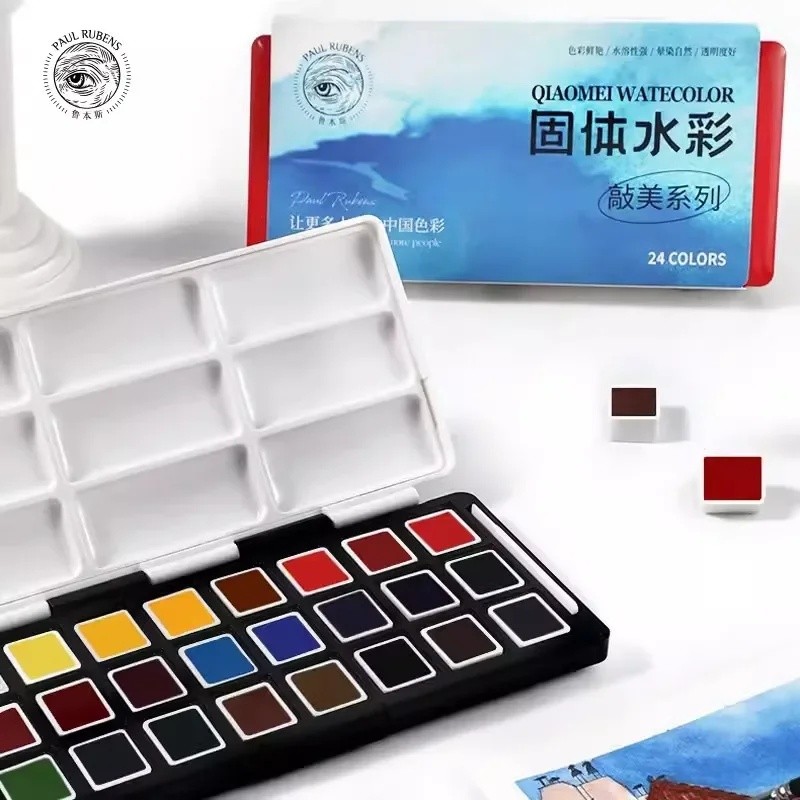 HVJD Paul Rubens Qiaomei สีทึบสีน้ําชุด 24 สี Professional น้ําสี Palette สําหรับจิตรกรรมศิลปินอุปกร