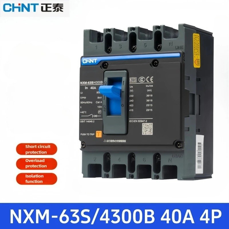 EOCD Chint NXM-63S/4300B 4P Circuit Breaker 10A-63A Fixed Mount สายไฟด้านหน้าสําหรับบ้าน/อุตสาหกรรมใ