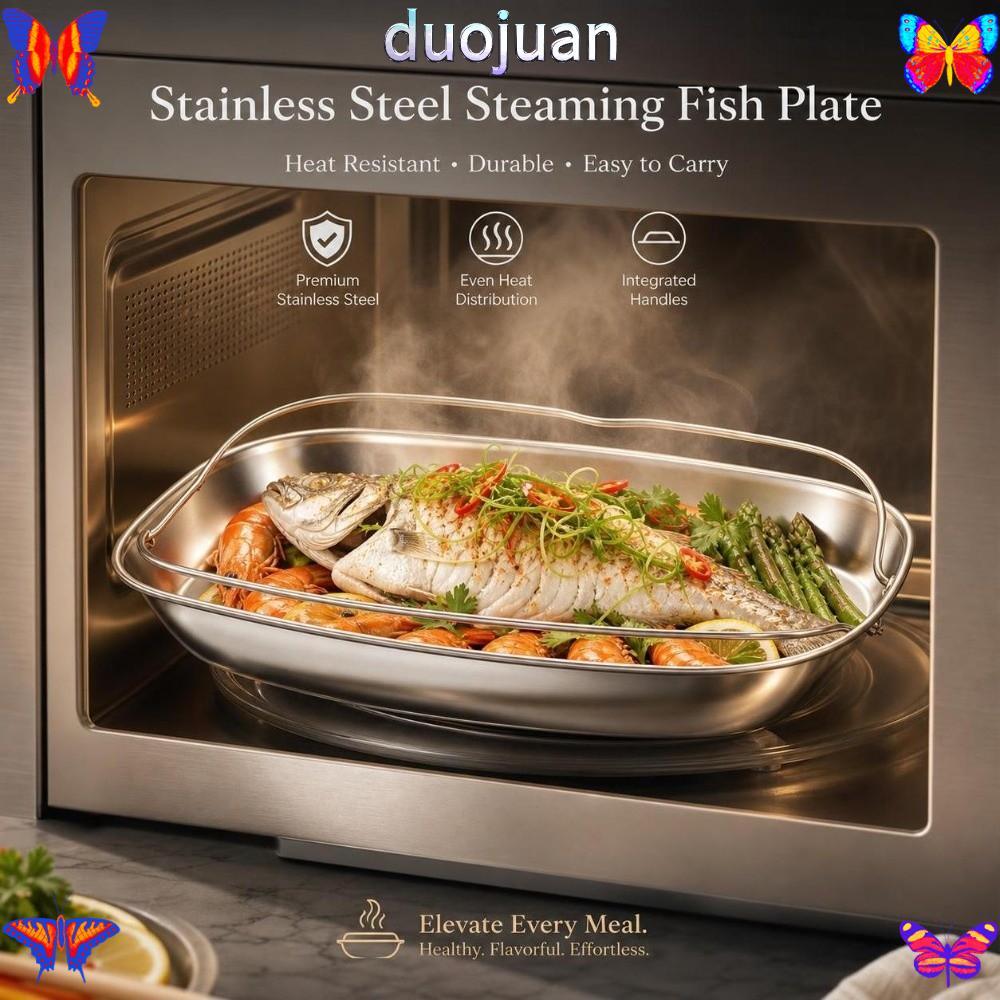 DUOJUAN ถาดนึ่งปลาสแตนเลส304 ไม่เป็นสนิม พร้อมหูจับกันร้อน อเนกประสงค์ เหมาะนึ่งซีฟู้ด ข้าว และซี่โครง สำหรับใช้ในครัวบ้าน