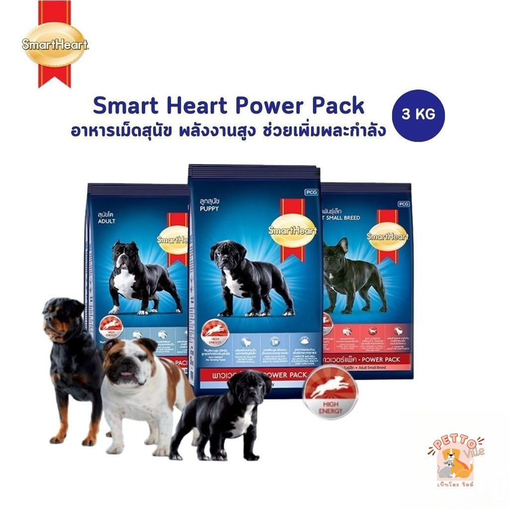 SmartHeart POWERPACK สมาร์ทฮาร์ท พาวเวอร์แพ็ค อาหารสุนัขโตให้โปรตีนและพลังงานสูง ขนาด 20kg.