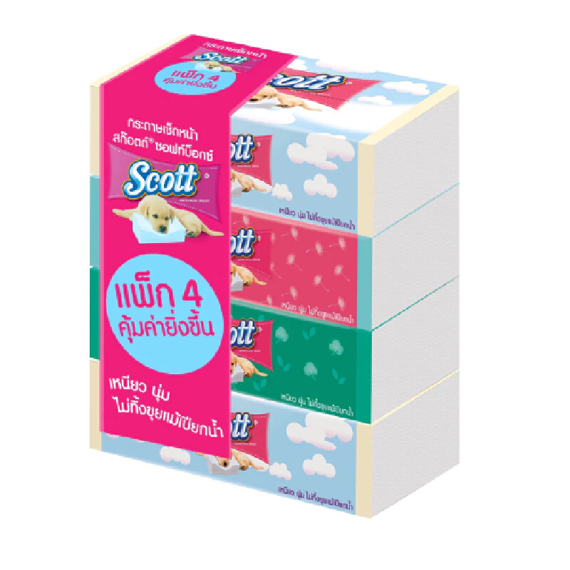 SCOTT กระดาษเช็ดหน้า SOFT BOX 110 แผ่น/ห่อ (แพ็ค 4 ห่อ)