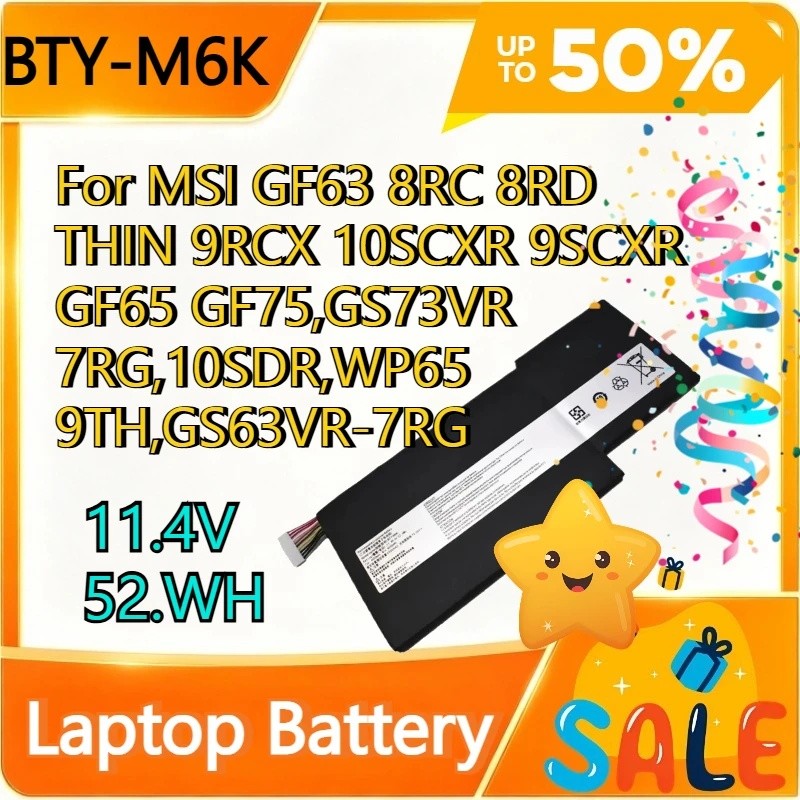 BTY-M6K MS-17B4 16R1 แบตเตอรี่แล็ปท็อปสําหรับ MSI GF63 8RC 8RD THIN 9RCX 10SCXR 9SCXR GF65 GF75,GS73