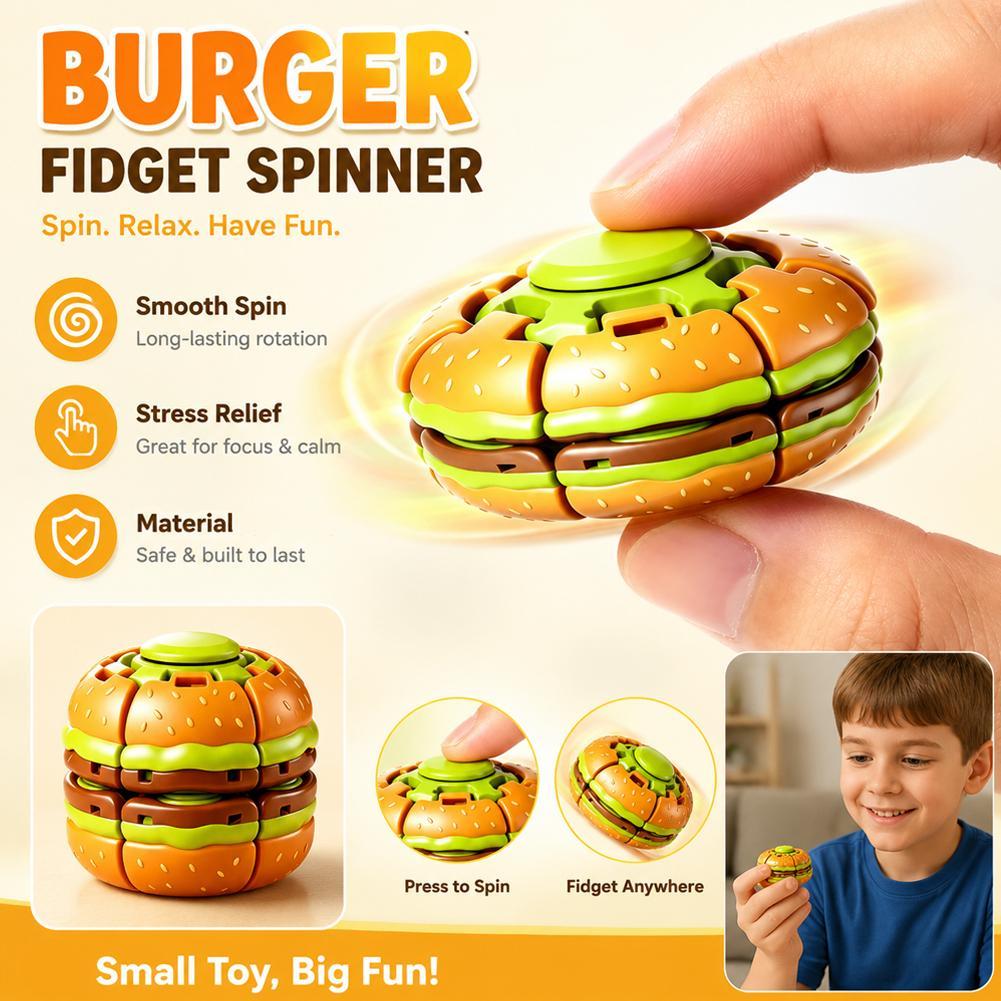 Burger Shaped Stress Ball Fidget ของเล่นกดและ Spin Action สําหรับโต๊ะทํางานแบบพกพา Q4y5