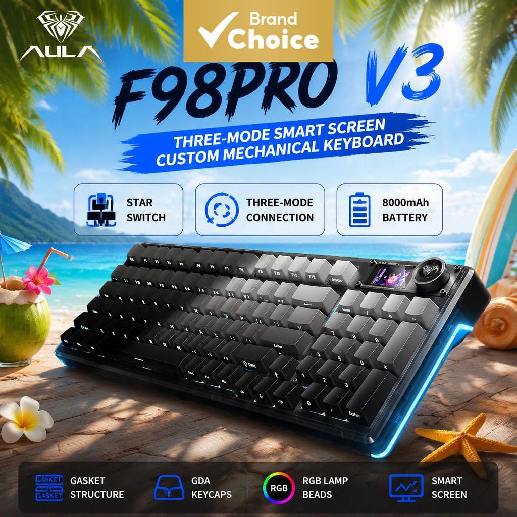 คีย์บอร์ดแมคคานิคอล AULA F98 Pro V3 สวิตช์ Star แบบถอดเปลี่ยนได้ ไฟ RGB 98 ปุ่ม วางเลย์เอาท์สําหรับเ