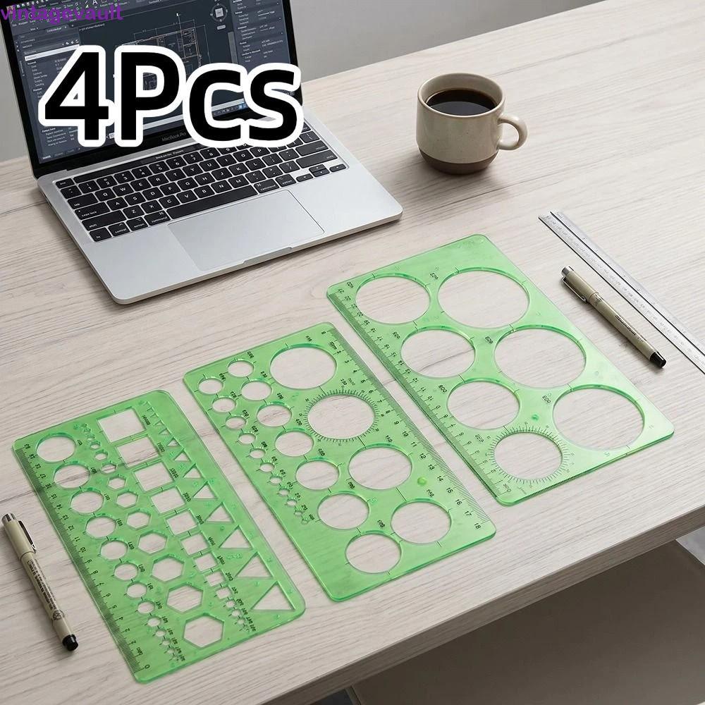 VINTAGEVAULT 4 ชิ้นพลาสติกรูปไข่ลายฉลุ, Professional Clear Circle Template, Premium High Transparenc