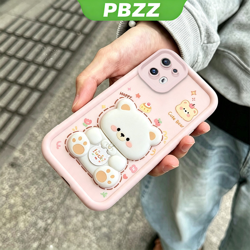 เคสสําหรับOppo Reno 13 pro 5G Reno 13F 13 FS 5Gเคสโทรศัพท์Softcaseซิลิโคนกันกระแทกฝาครอบการออกแบบใหม่ความงามที่มีผู้ถือ 360° หมุนหมีสีชมพูน่ารักสําหรับคราบสกปรก JTXX1
