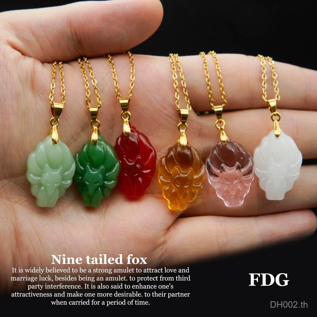 Lucky charm Crystal Nine-Tailed Fox และสร้อยคอสแตนเลสที่ไม่ก่อให้เกิดภูมิแพ้ (FDG)