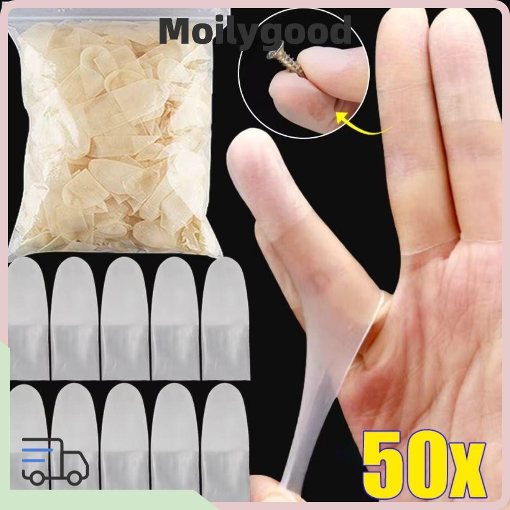 MOILYTH 50 ชิ้น ถุงมือยาง, ปลอกนิ้วฝ้าแบบใช้แล้วทิ้ง, เครื่องมือทําเล็บปกปลายนิ้วบางพิเศษกันลื่น