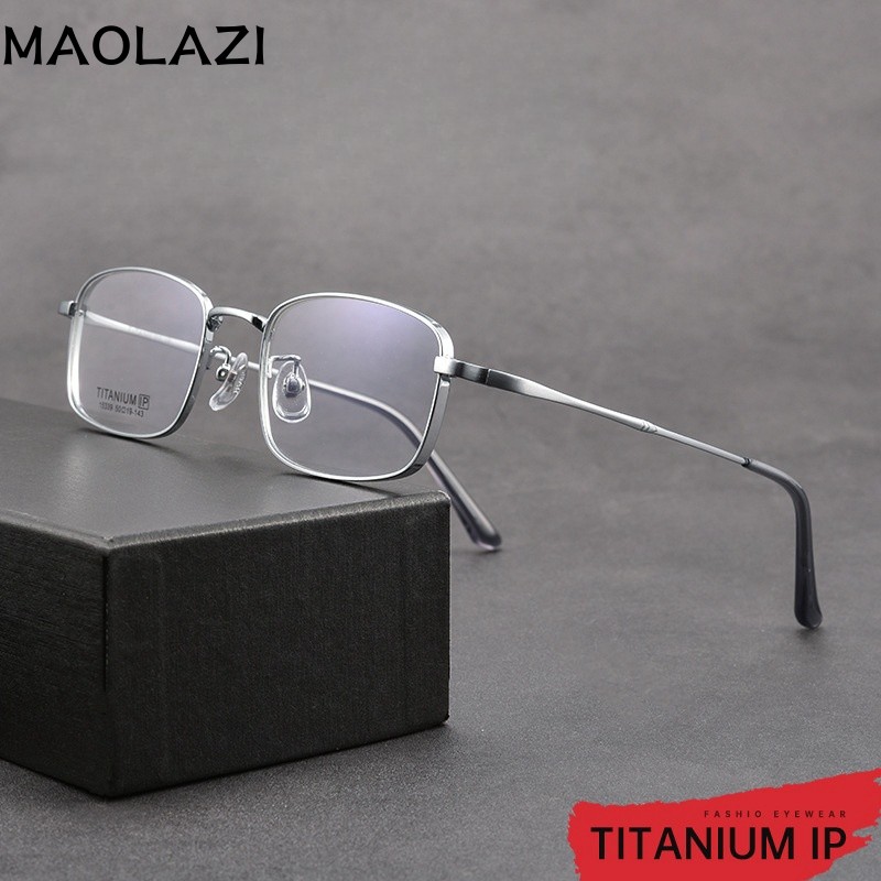 MAOLAZI แฟชั่นแว่นตาสบาย Vintage Square Pure Titanium แว่นตาใหม่ Luxury Prescription กรอบแว่นตาสําหรับชาย X15339T
