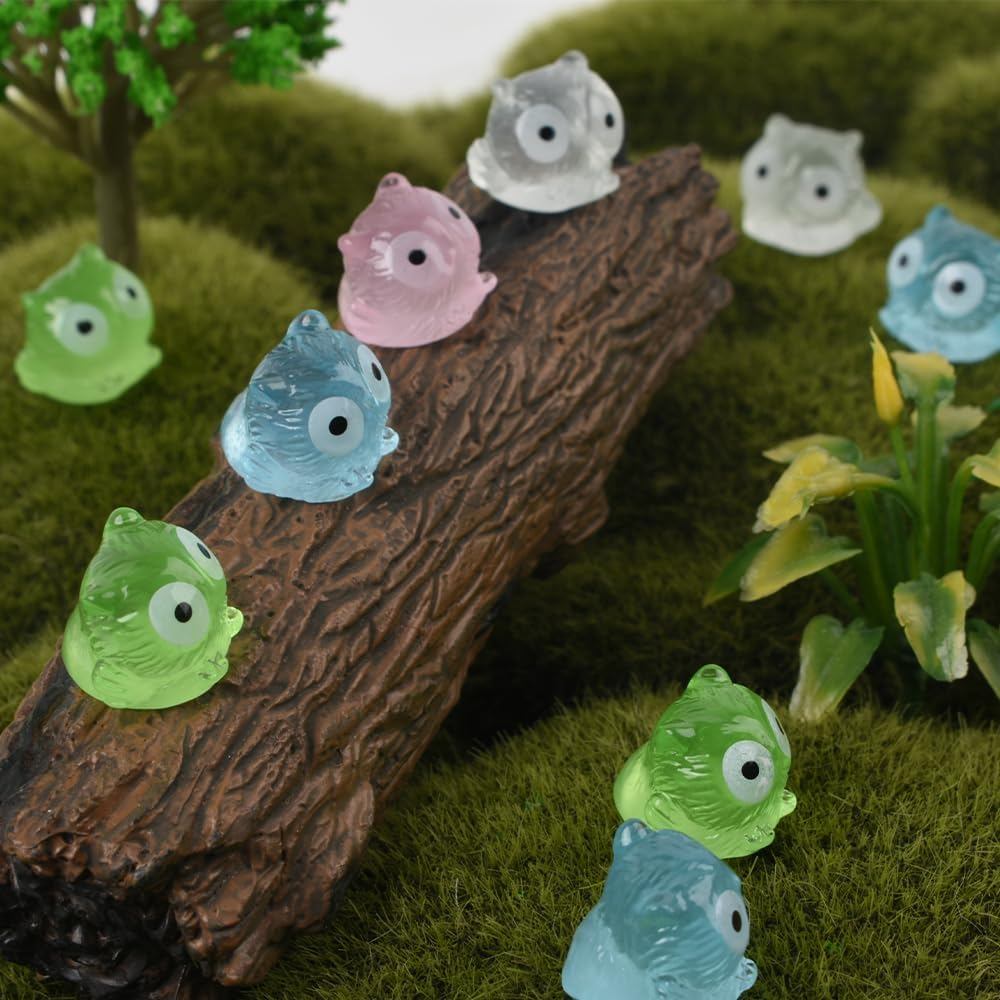 60PCS Mini Owls Miniature Owls Luminous Mini เรซิ่นสัตว์ Figurine สําหรับ Fairy Garden DIY สวนกระถาง