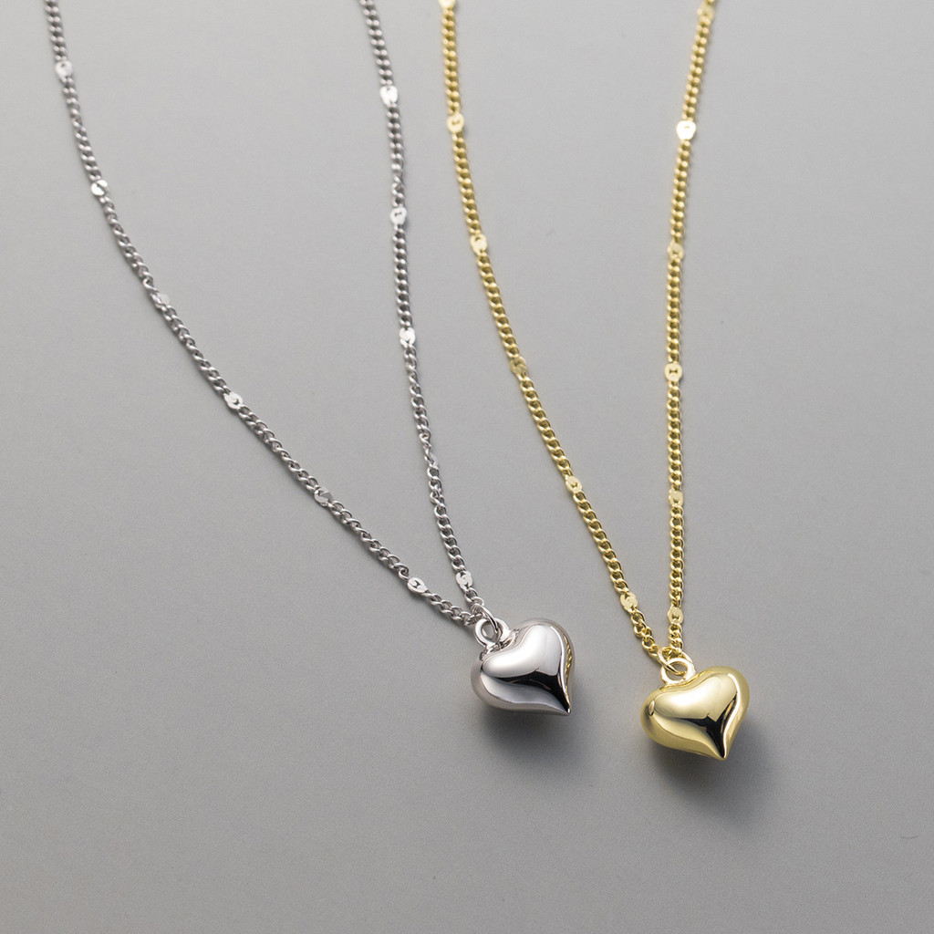 18k Gold Chain s925 เงินสเตอร์ลิงโซ่หัวใจด้านข้างสร้อยคอ ins สไตล์จี้หัวใจ 3D จี้หัวใจกระดูกไหปลาร้าโซ่คอตกแต่งผู้หญิง