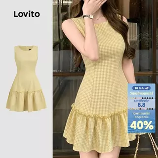 Lovito เดรสสีเหลืองสง่างาม ชายระบาย ซิป ฤดูร้อน/ฤดูร้อน สําหรับผู้หญิง LK6ED230
