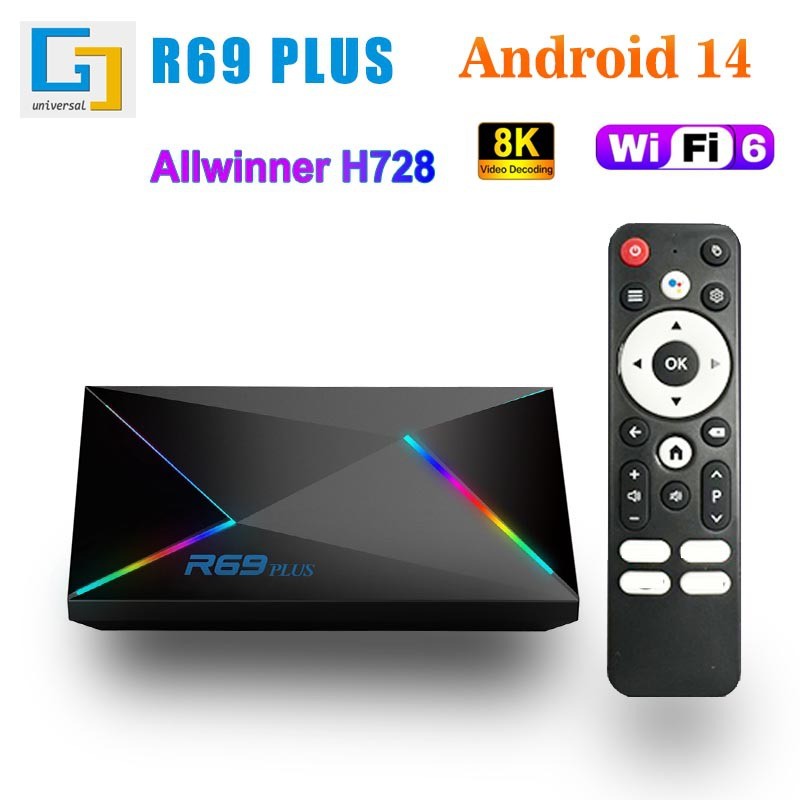จัดส่งในวันเดียวกัน R69 PLUS กล่องการค้าต่างประเทศ Android 14.0 กล่องทีวี Quanzhi H728 wifi6 Set-Top