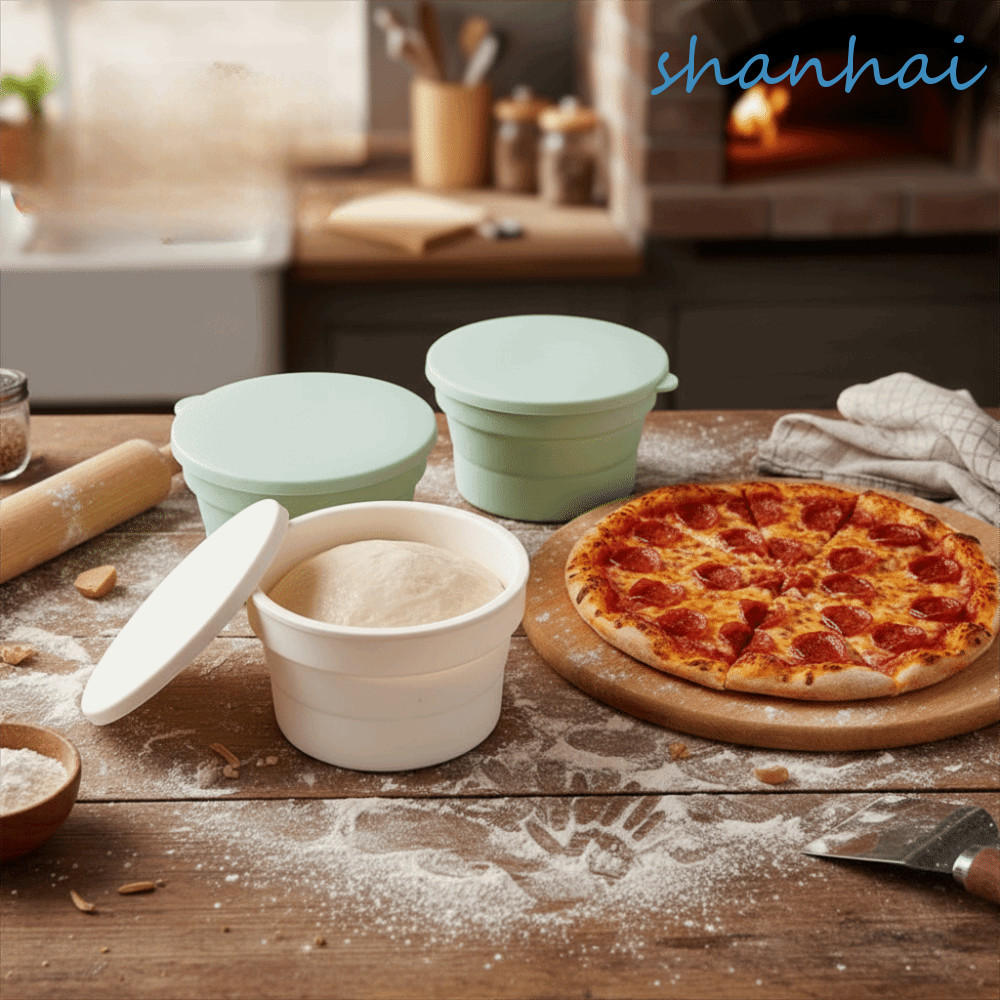 SHANHAI Lidded Hybrid Pizza Dough Box, Round Non-Stick Silicone Pizza Dough Proofing Box, Multi-func