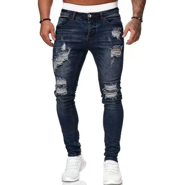 กางเกงยีนส์ผู้ชายกางเกงเดนิม Ripped All-Match Street Street Street Wear Straight Slim-Fit Turus