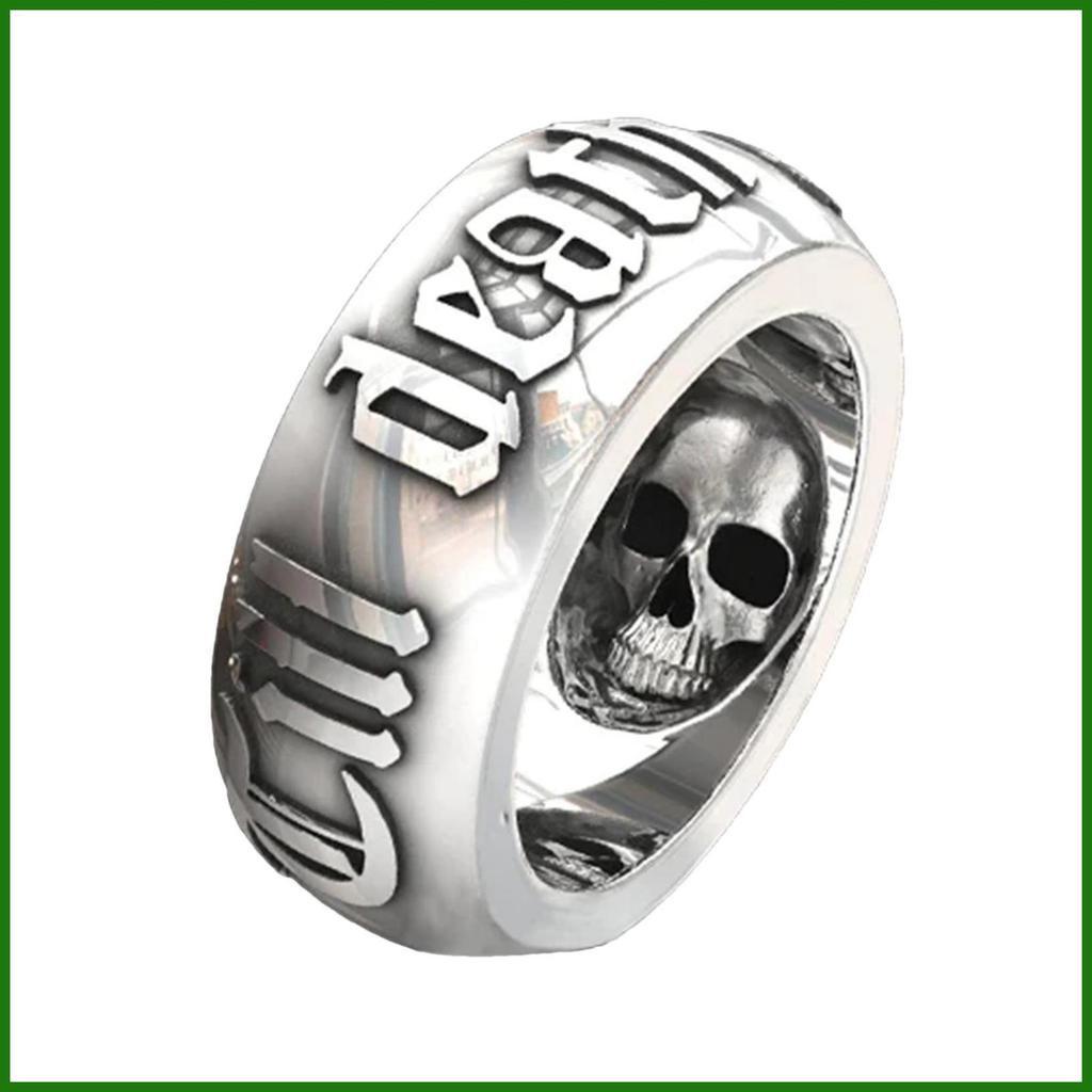 Skull แหวนผู้หญิงคริสตัลสีดําเงินดีบุกบริสุทธิ์ Punk Gothic ตัวอักษรเครื่องประดับ Gothic ผู้หญิงผู้ช