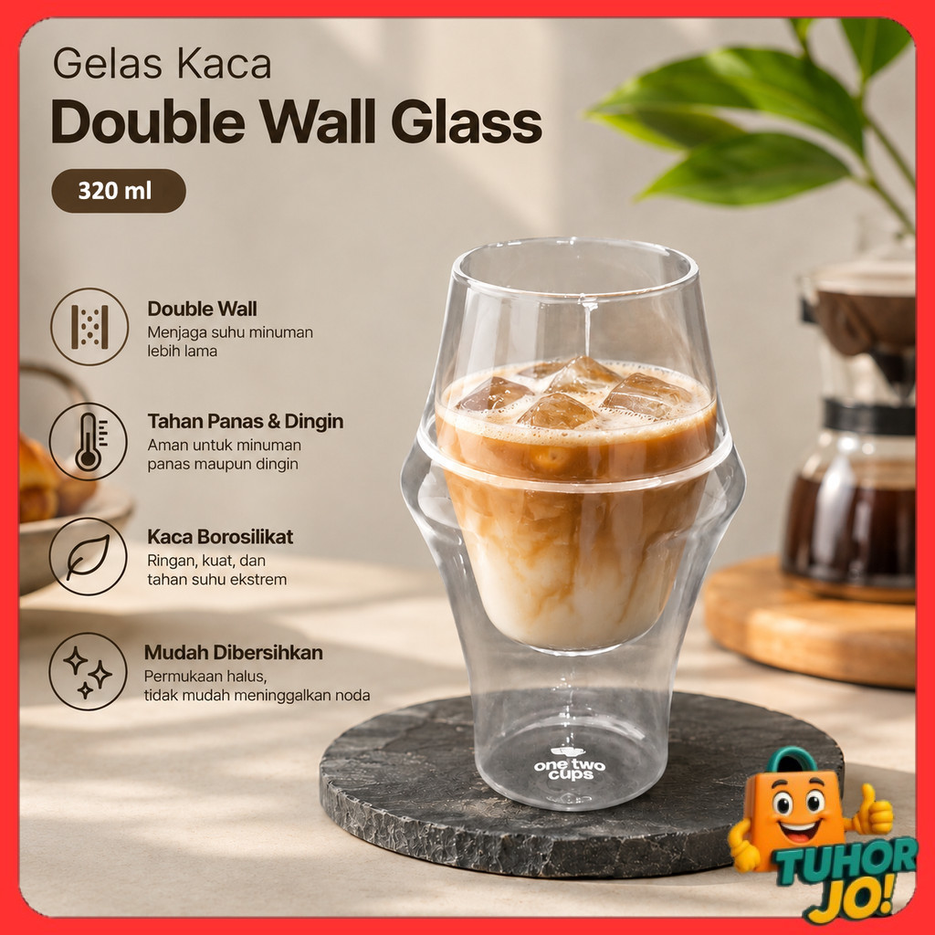 One Two Cups Aesthetic Coffee Glass Double Wall Glass 320ml - SN550