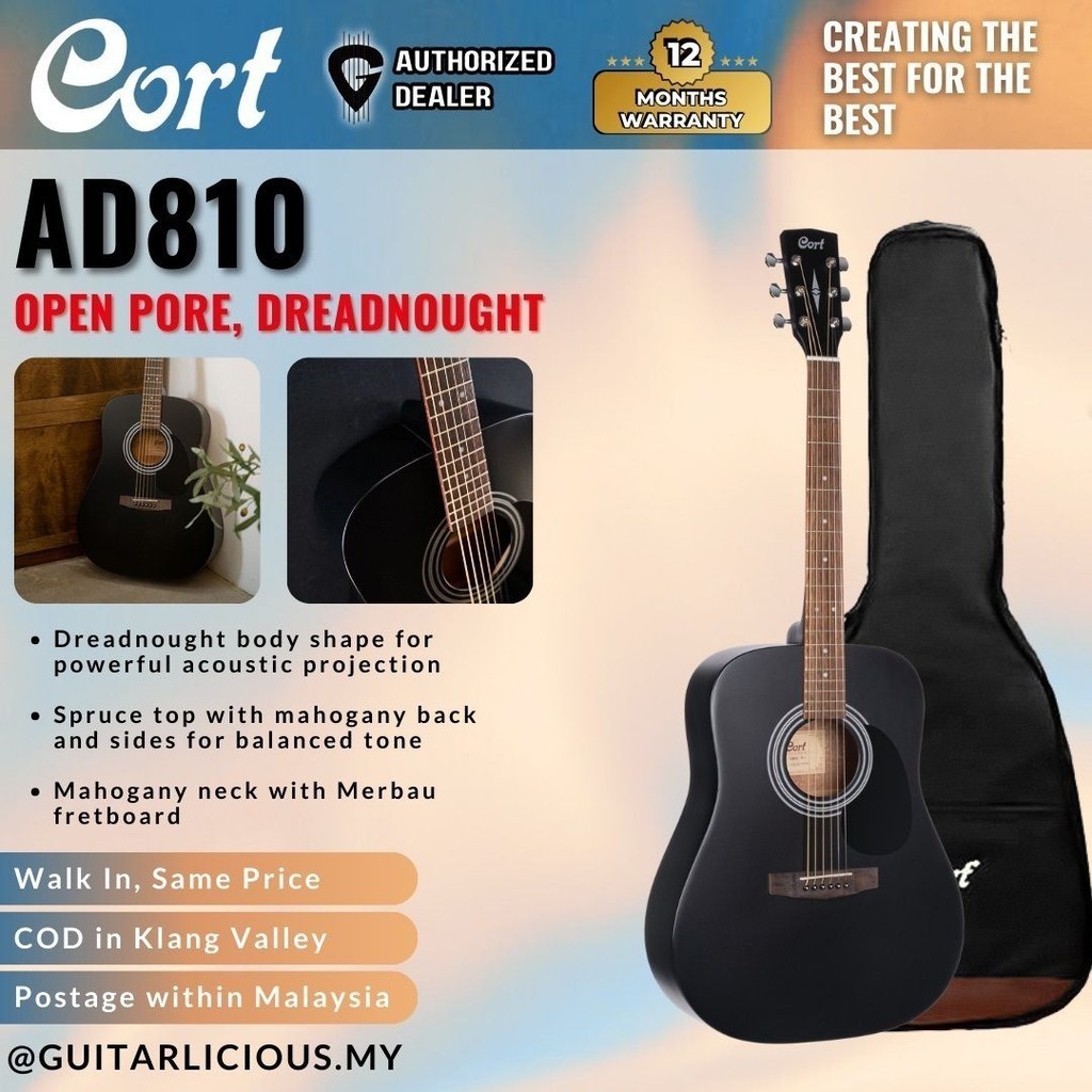 CORT AD810 กีต้าร์โปร่ง 41 นิ้ว พร้อมกระเป๋า - สีดํา ( AD-810 / AD 810 )