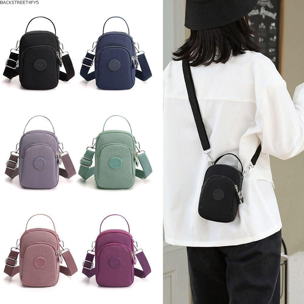 BACKSTAGEEET4FC3 Messenger Bag,Multi Layer Zipper Crossbody Bags, Portable Solid Color Nylon Mini Mo