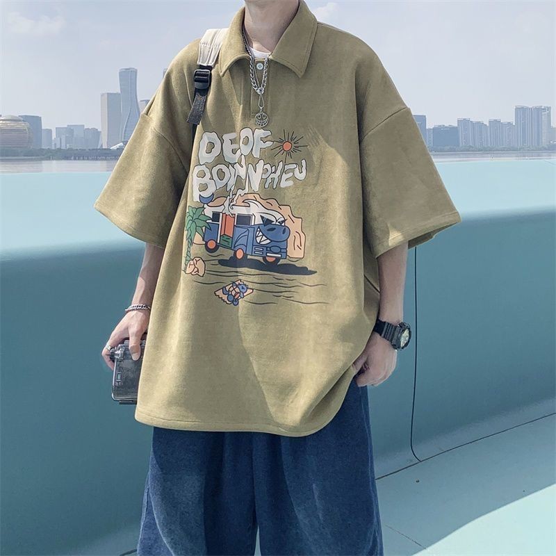 [ks1195.th] เสื้ออเมริกันผู้ชายแขนสั้นฤดูร้อน Heavy High Street เสื้อผ้าอินเทรนด์หลวมเสื้อญี่ปุ่น [0