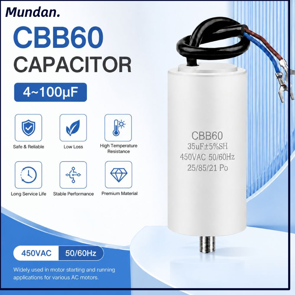 MUNDAN Motor Run Capacitor, 4UF-100UF 450V CBB60 Capacitor, พร้อมสกรูปั๊มน้ําตัวเก็บประจุ