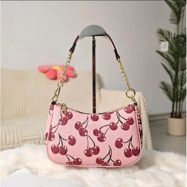 HBBV 2026New women's fashion CHa''''Small square bag, cherry mahjong bag, handbag, printed pillow ba