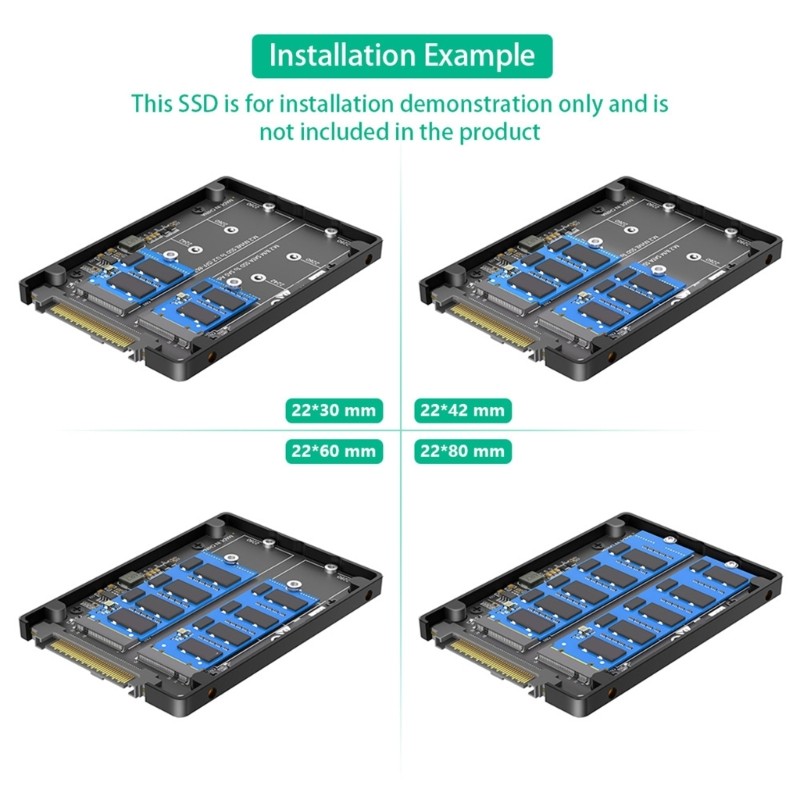 Moon Storage การ์ดขยาย Two-Bay M 2 ถึง U 2 SFF-8639 ออกแบบรองรับ 2230 2242 2260 2280 M 2 ติดตั้งโครง