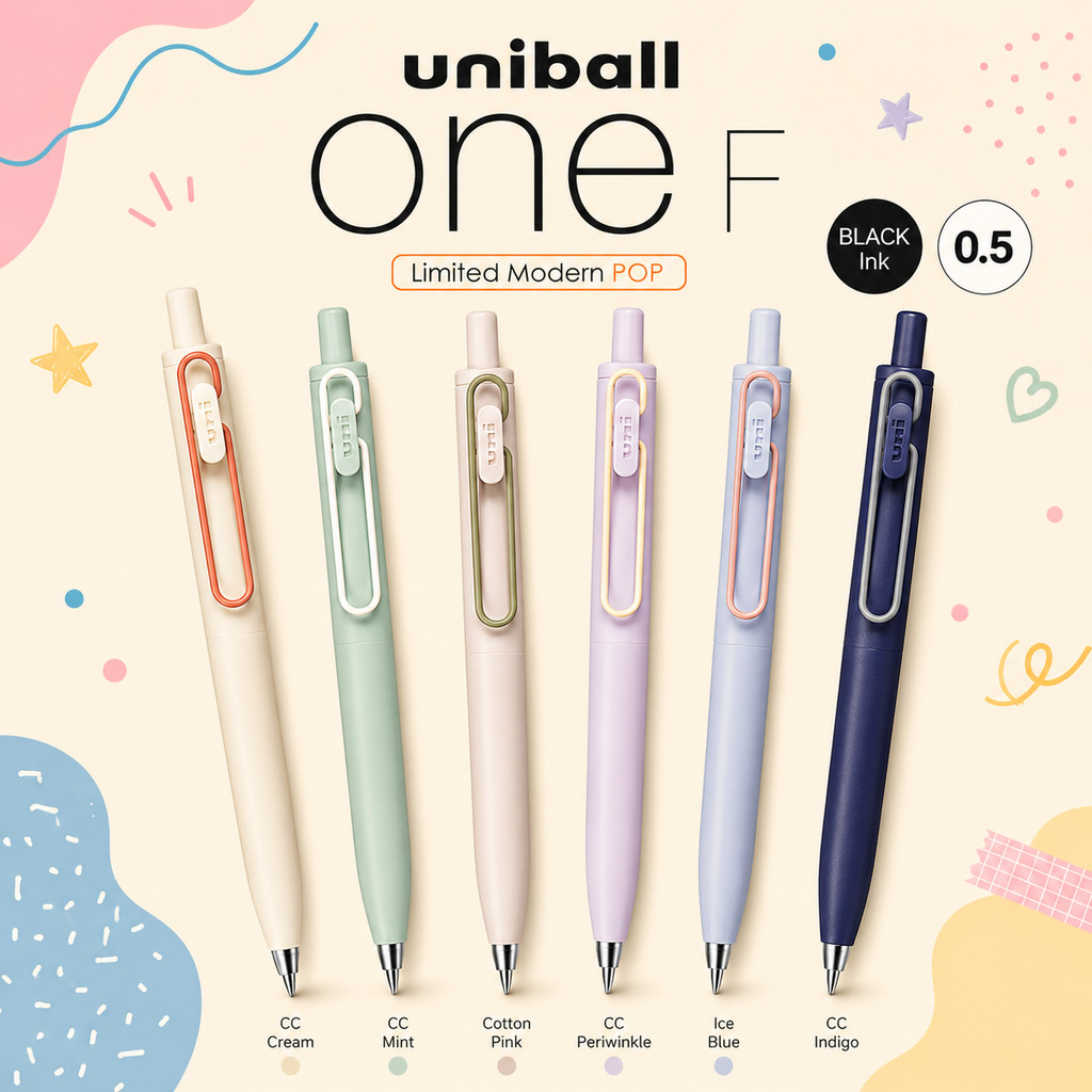 ปากกาเจล uniball One F Limited (Modern Pop) ขนาด 0.5 mm ปากกาเจลดีไซน์มินิมอล หมึกสีดำ เปลี่ยนไส้ได้ ปลายด้ามโลหะ