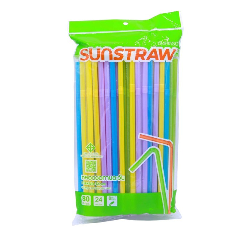 SUNSTRAW หลอดงอหุ้มฟิล์ม รุ่น 8024SC III คละสี แพ็ค 80 ชิ้น