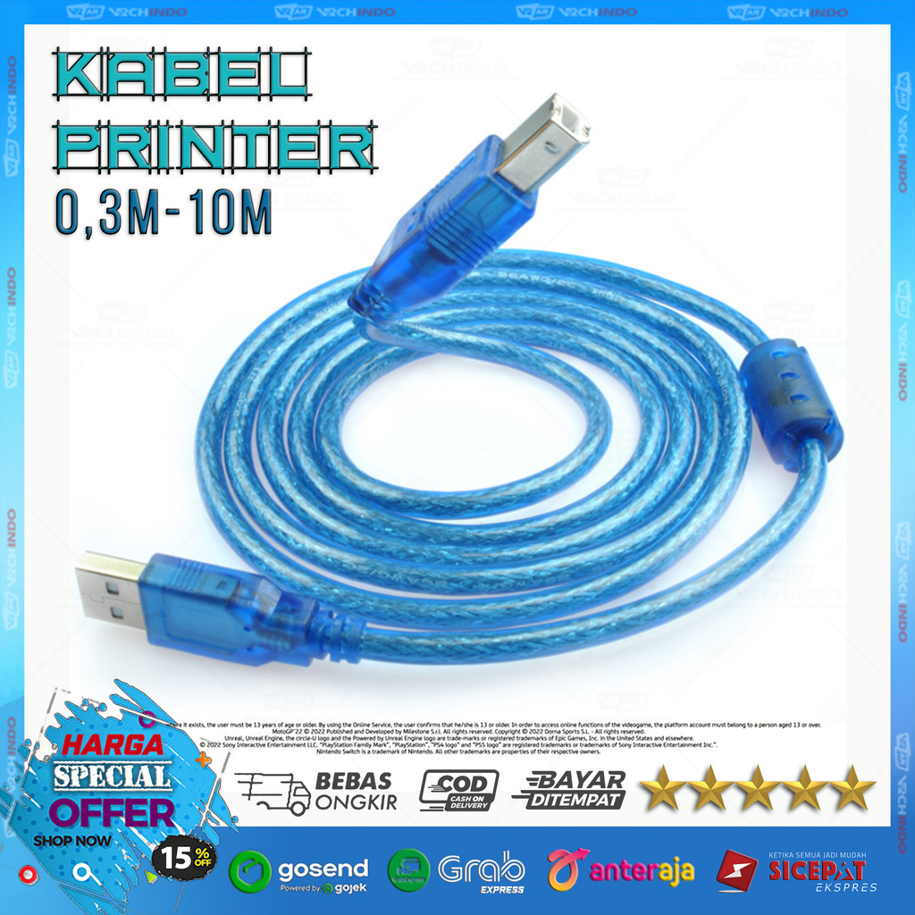 สายเครื่องพิมพ์ Blue USB A to B ความยาว 1.5M / 3M / 5M - USB 2.0 A to B คุณภาพสูง !!