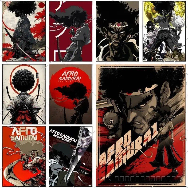 Afro Samurai อะนิเมะโปสเตอร์ High-definition Art สติกเกอร์กาวในตัวกันน้ําตกแต่งบ้าน