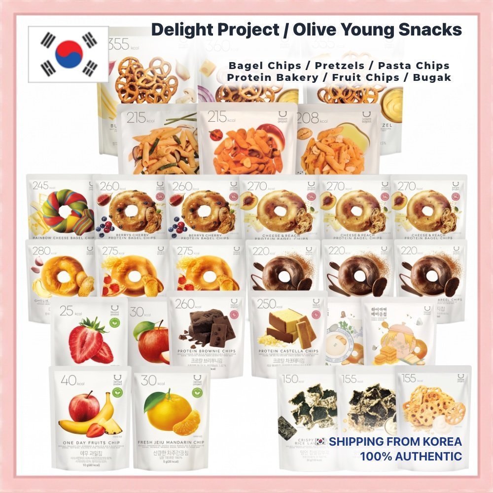 [KOREA] Delight Project / Olive Young Snacks - Bagel Chips / Pretzels / Pasta Chips / Protein Bakery