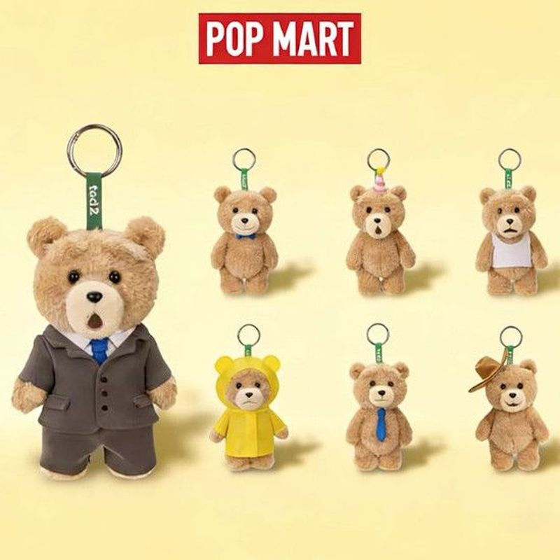 P POPMART POPMART Ted2 ตุ๊กตาหมีตุ๊กตาเคลื่อนย้ายได้จี้รูป Mystery กล่องของขวัญของเล่น