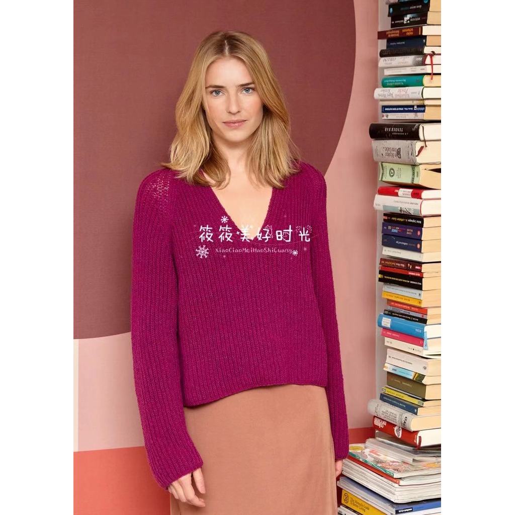 Rouge Ladies Unit Treasure Ribbed Raglan เสื้อสวมหัวคอวี Xiaoxiao แปลทอผ้าตัวอักษรจีน Solu