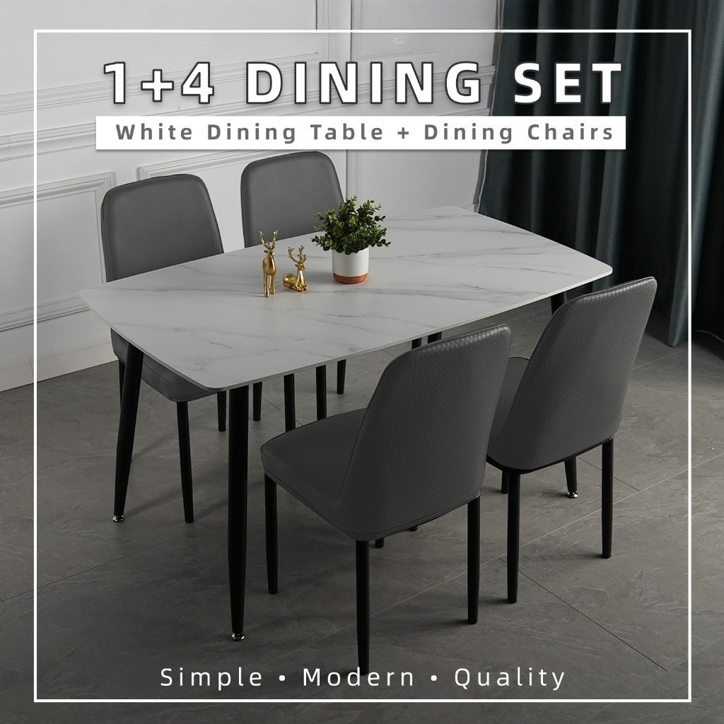 1 + 4 Dining Set Sintered Stone Table & PU Leather Chair -T61