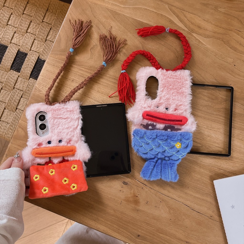 3D Fluffy การ์ตูน Braid ตุ๊กตาเคสโทรศัพท์สําหรับ Samsung Galaxy A90 A82 A73 A72 A71 A70E A70S A60 A5