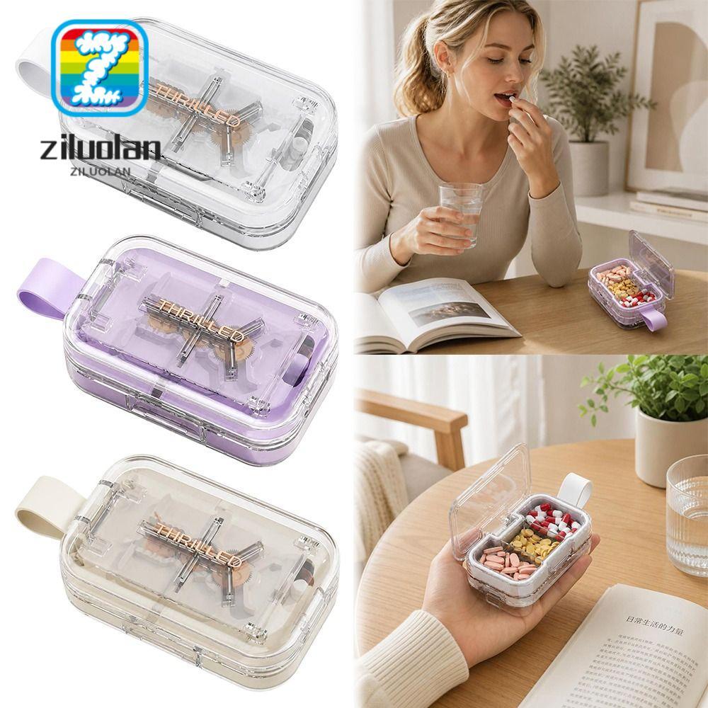 ZILUOLAN Quartering Pill Cutter, Dust-proof Multi Grids Pill Cutter กล่องเก็บ, Creative ยาตัด Moistu
