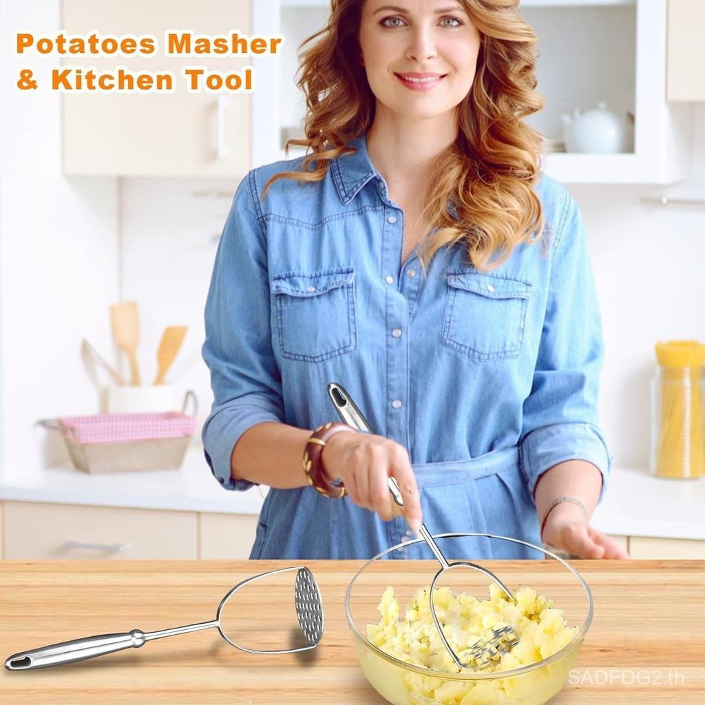 PotatoMasher,StainlessSteelMashedPotatoesMasherwithLongHandleforBeans,อะโวคาโด,ผลไม้,ผัก.One PieceCo