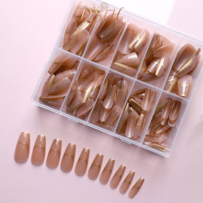 DSTH 120/240/360 ชิ้น/กล่อง Glossy Soft Gel Pink French Nail Tips Medium Almond White Simple Press O